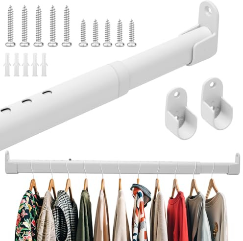 Klädstång för skåp, duschstång, metallgardinstång, justerbar duschdraperistång, teleskopstång för skåp, badrum, balkong, duschdraperi, 42–70 cm (vit)