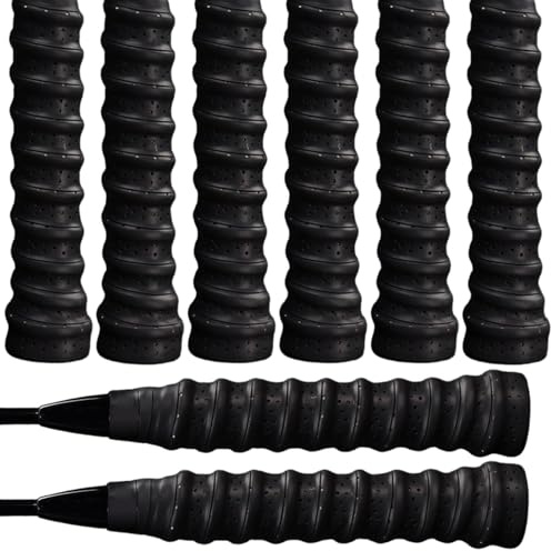 YCSONLY 8 Pack Badminton Racket Grips, Self-Adhesive Anti-Slip Sweat-Absorbent Handle Tape Black - for Badminton, Tennis, Squash, Fishing Rods & Sports Equipment