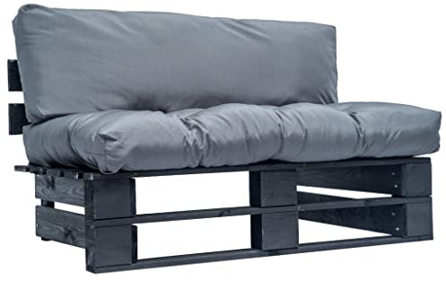 Ziaphsol Garten-Palettensofa mit Kissen, Grau, Kiefernholz, imprägniert, 110x66x65 cm, 2-Sitzer, für Terrasse & Garten, Outdoor Loungesofa