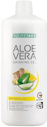 Aloe Vera Drinking Gel Immune Plus – 1000ml | 3-facher Immun-Boost mit Ingwer, Zitrone & Honig | Mit Zink, Selen & Vitamin C zur Stärkung der Abwehrkräfte | 85% reines Aloe Vera Blattgel