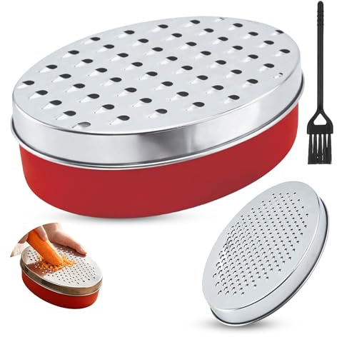 EVOKK Box Cheese Grater with Container, Brush & Lid – Kitchen Grater with 2 Interchangeable Blades (Fine & Coarse), Stainless Steel Vegetable & Cheese Shredder (Red, Pack of 1)