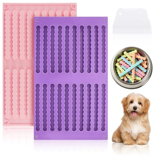 2 Stück Backmatte Hundekekse 40 Streifen Silikonform Riegel Mit Schaber | Wiederverwendbare Backmatten für Hundeleckerlies Hundekekse Backform Silikon Backmatte Hundeleckerli