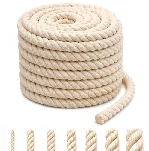Ruytx Corde Coton 15mm 6M Grosse Corde Decorative Rope Beige Cordon Coton pour Le Bricolage Décoration Artisanat Jardinage Emballage Cadeau