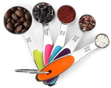 Fsdifly-Stainless Steel Measuring Spoons 5 Piece Stackable Set - Measuring Set for Cooking and Bakin (A)