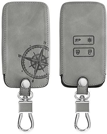 kwmobile Autoschlüssel Hülle kompatibel mit Renault 4-Tasten Smartkey Autoschlüssel (nur Keyless Go) - Kunstleder Schutzhülle Schlüsselhülle Cover Kompass Vintage Grau