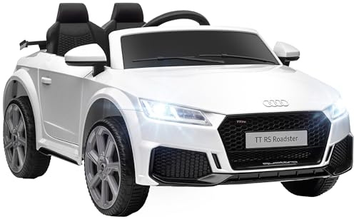 HOMCOM Coche Eléctrico para Niños de 3+ Años Audi TT RS Eléctrico Infantil 12V con 2 Motores Velocidad 3 km/h Mando a Distancia Música MP3 USB Bocina Luces Doble Apertura de Puerta 102x60x44 cm Blanco