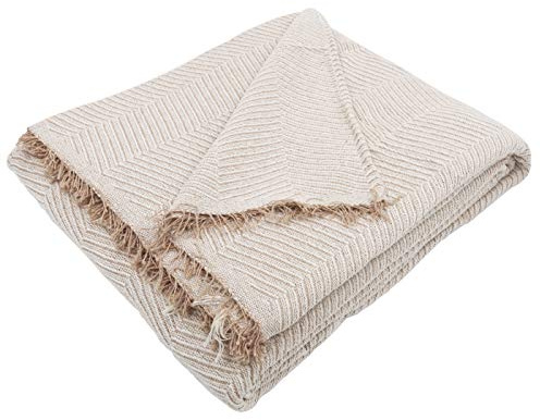 MERCURY TEXTIL- Colcha Multiusos Sofa,Manta Foulard,Plaid para Cama,Cubresofa Cubrecama,jarapas,Comoda Practica y Suave. Poliester Algodón (180 x 260cm, Espiga BEIG Camel)