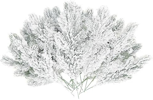 20 unità di rami artificiali di pino innevato, ramoscelli di 27 cm, finti steli di pino innevato, verderia, rami di pino per Natale, finti rami di abete per inverno, spray di pino per lavori
