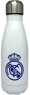Real Madrid CyP Brands Botella de agua de acero, Bidón, Cantimplora, Cierre Hermético, 550 ml, Color blanco, Producto Oficial
