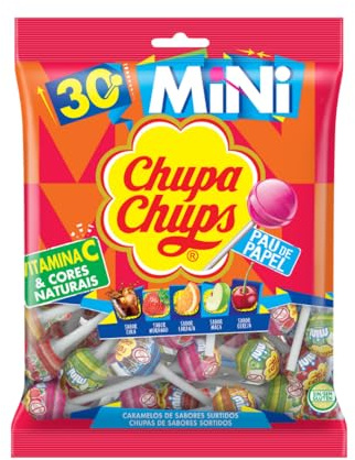 Mini Chupa Chups Caramelo con Palo de Sabores Variados - Bolsa de 30 unidades de 6 gr/ud