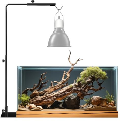 BrightArk Reptilien Lampenständer, Wärmelampenständer Verstellbar Höhe 35-64 cm, Reptilien Wärmelampenhalterung Schwarz, Terrarium Dome Lampenfassung Ständer für Schildkröte Geckos