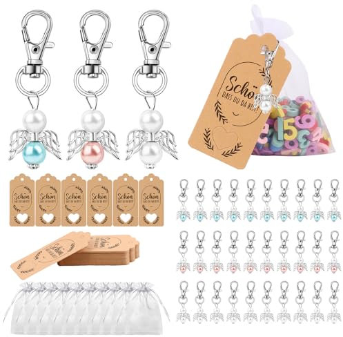 MXTIMWAN 30 Piezas Regalos de Ángel de Guarda, Llavero Colgante de Ángel con Bolsa de Organza y Etiqueta Papel de Estraza, Llavero ángel de la Guarda para Bodas, Bautizos Partido, Navidad Regalos