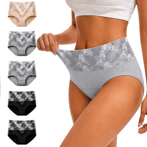 Anntry Dam hög midja trosor damer bomull kalsonger underkläder full täckning mjuka andningsbara trosor 5-pack