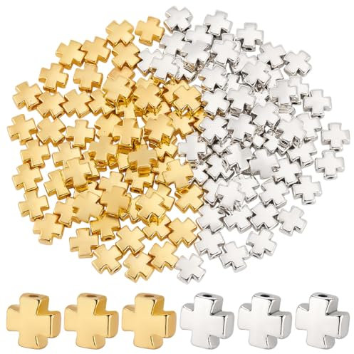 PH PandaHall 120 Cuentas Espaciadoras de Cruz, Metal de 2 Colores, Antigua, Sueltas para Pascua, Manualidades, Joyería, Hallazgos Hechos a Mano, 8 x 7,5 x 3,8 mm