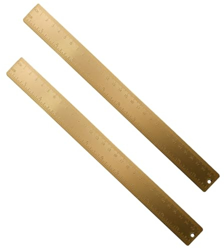 30CM Lineal aus Messing, Gold Metall-Messlineal Gerades Lineal, Zeichenwerkzeug für Schul- und Bürobedarf [2er pack]