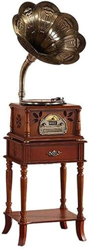 Vinyl Player Vintage, Retro Big Trumpet Speaker Bluetooth Record Player Radio Stereo Sound Box Mini Wireless Speaker Walnut Color Gramophone