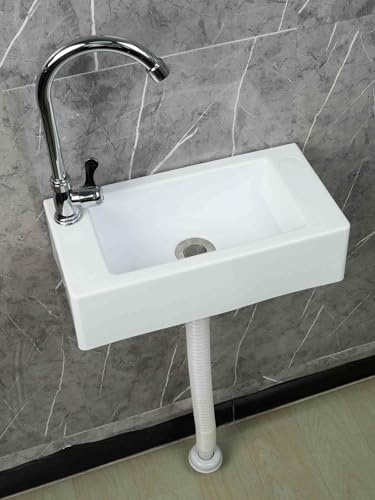Lavandino a Muro in Resina Plastica 40x20x11cm No Drilling Bianco | Lavandino Bagno Rettangolare per Piccolo Guardaroba Bagno Wc Degli Ospiti C - Rubinetto dell'acqua Fredda Singolo