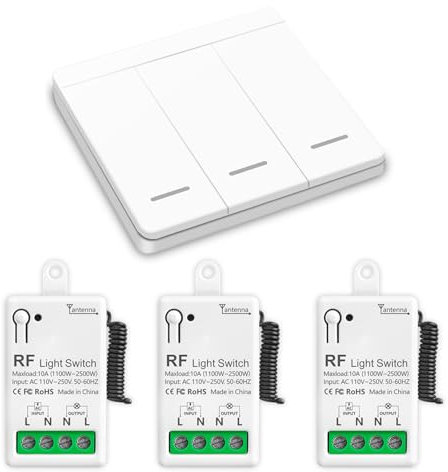 DieseRC Interruttore per Luci Senza Fili, Interruttore Trasmettitore RF per Pannello da Parete 86 e Controller Ricevitore Relè di 10 A, per Luci Fino a 1500 W