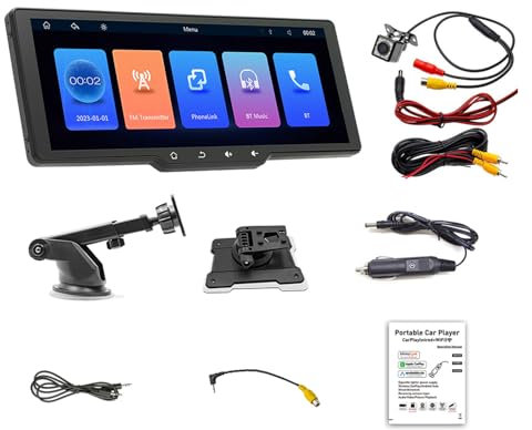 dijiusidy Wireless Car Stereo with Carplay and Android Auto 10.26 Inch Car Audio with Rear Camera Mirrorlink, Bluetooth 5.0, Live Navigation, Voice Control Portable Carplay Screen