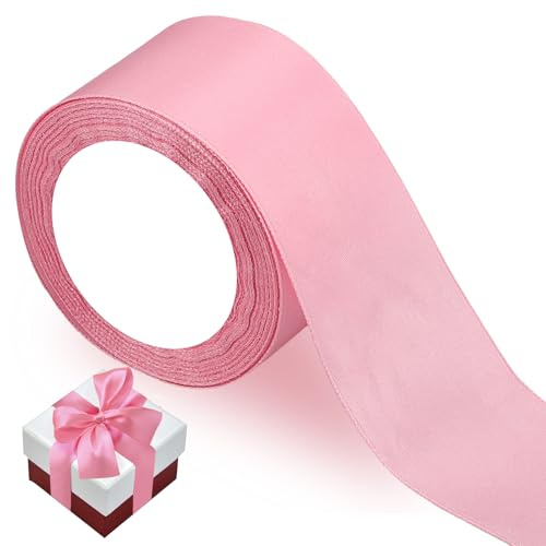 Rosa satinband - 5 cm x 22 m brett presentband - band för jul och bröllop - dekorativt band (rosa)