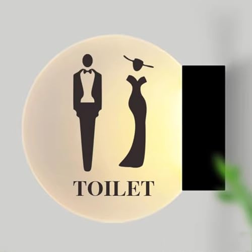 Cartello LED per WC, illuminato, unisex, design rotondo in acrilico, per ufficio, lavoro, casa, porta o montaggio a parete
