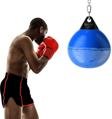 COSTWAY Saco de Boxeo con Agua, Bolsa de Boxeo para Agua de 45/55 cm y 50/85 kg con Cadena de Metal Ajustable, Manguera de Inyección de Agua, Punch Boxeo Adultos (Azul,45cm)