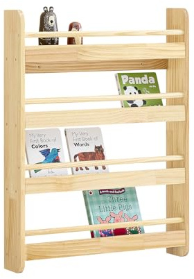 SoBuy Librería Infantil Montessori Estantería Libros Infantil Biblioteca con 4 Estantes Organizador Juguetes Estanteria Habitacion Niños Natural 60x12x80cm KMB08-K-N