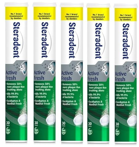 Active Fresh Denture Cleaning Tablets 30 Plaque Remover Daily Denture Cleaning Bundle Tablets - Pack of 5