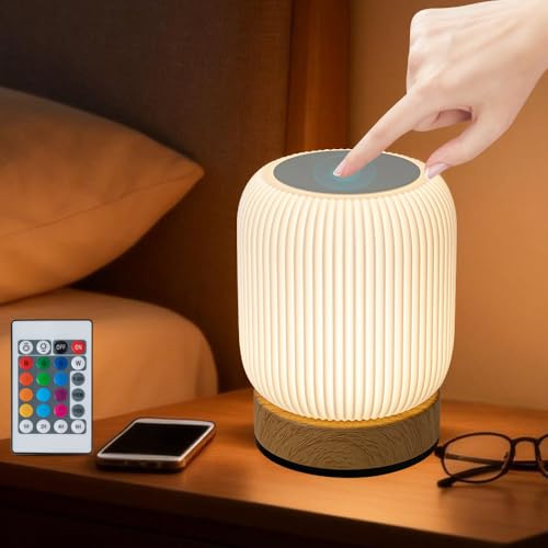 RNPKZ Touch Lamps Bedside, 10Color Dimmable LED Touch Bedside Table Lamp with Remote Control, Rechargeable Cordless LED Night Light with Timing Function & Music Follow-Up for Bedroom GamingRoom Party