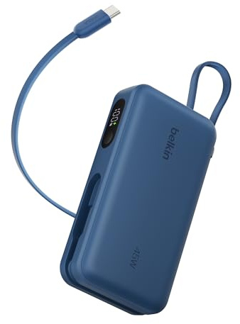 Belkin UltraCharge Batería Externa 10000 mAh Cable USB-C y Pantalla - Azul | Power Bank de 10000 mAh, 1 Puerto y 1 Cable USB-C, 1 puerto USB-A, 45 W, LED, Apta como Equipaje de Mano y con Pantalla
