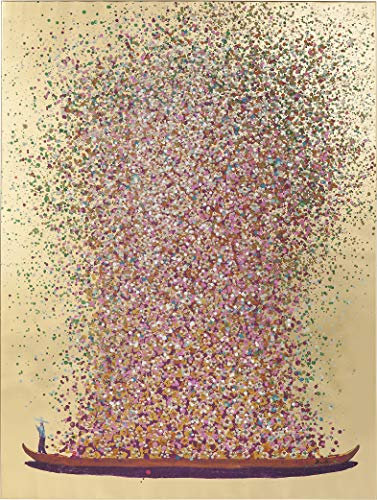 Kare Design Bild Touched Flower Boat Gold/Pink, Gemälde, Pastellfarben, Asia-Stil, buntes Wandbild, Canvas-Leinwand, Massivholz Rahmen, handgemalte Details mit Acrylfarbe, Abstrakt, 100x80x3,5cm