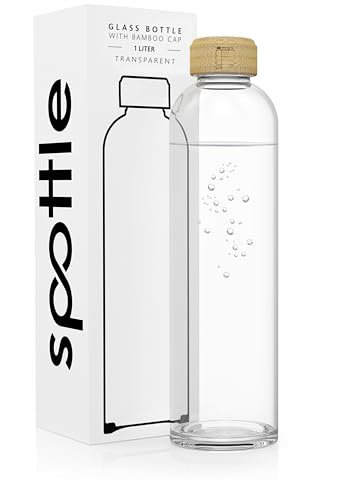 spottle Trinkflasche aus Glas 1L - Glasflasche in 500ml - 750ml - 1 Liter - Glas Wasserflasche für Kohlensäure geeignet – Glastrinkflasche spülmaschinenfest & auslaufsicher