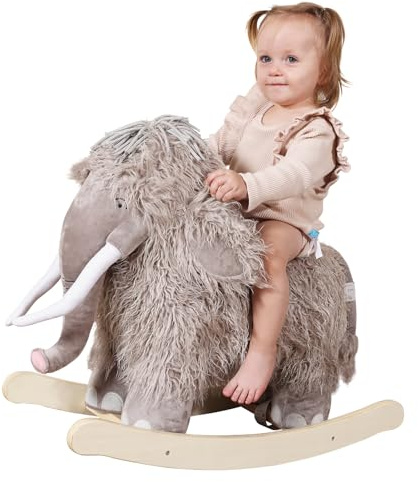 labebe - Plush Rocking Horse, Mammoth Rocker, Stuffed Rocker Toy for Child 1-3 Year Old, Kid Ride On Toy Wooden, Rocking Animal for Infant/Toddler Girl&Boy, Nursery Birthday Gift