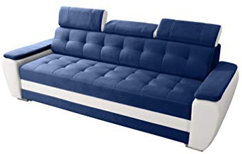 Robin Inspire Sofa mit Schlaffunktion, 3-Sitzer Diana Navyblau Weiß | Schlafsofa 230 cm, Couch mit DELFIN-Mechanismus, 3 verstellbare Kopfstützen, freistehend, Liegefläche 190 x 130 cm