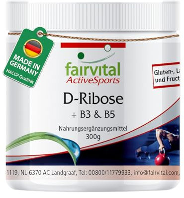 Fairvital | D-Ribose Pulver - mit Vitamin B3 (Niacin) und B5 (Pantothensäure) - Active Sports - VEGAN - 300g