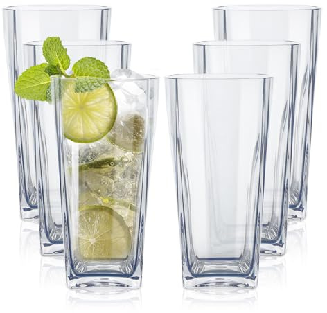 Ulable 12 Oz Reusable Clear Plastic Water Tumblers, Stackable Shatterproof Clear Drinking Glasses, Unbreakable Portable Cups,BPA Free, Set of 6 (transprant)