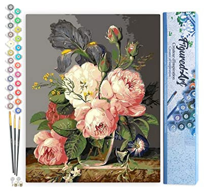 Figured'Art Peinture par Numéro Adulte Bouquet Fleurs Sauvages - Activité Manuelle Kit de Loisir Créatif DIY Numéro d'Art Complet - 40x50cm sans châssis en bois