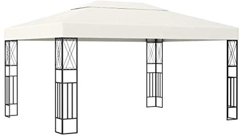 Montloxs Pavillon de jardin - Imperméable - Protection UV - Protection solaire - Pour jardin, marché, camping, mariage - Avec entretoises métalliques - 3 × 3 m - Tissu crème