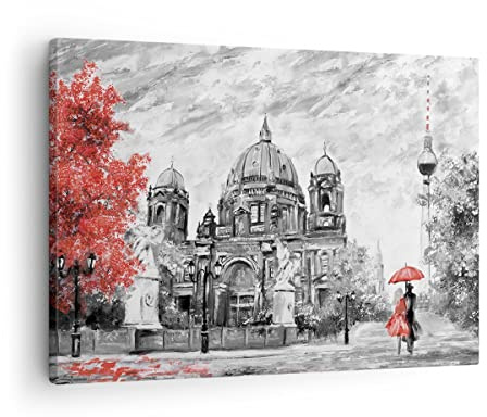 ARTTOR Bilder auf Leinwand 70x50cm Wandbild Architektur Schwarz-Weiß - 4293 | Kathedrale Berlin Liebende Klein Wanddekoration Wohnzimmer Schlafzimmer Wanddeko Wand Kunstdruck Wandkunst Wall Decor ARTTOR