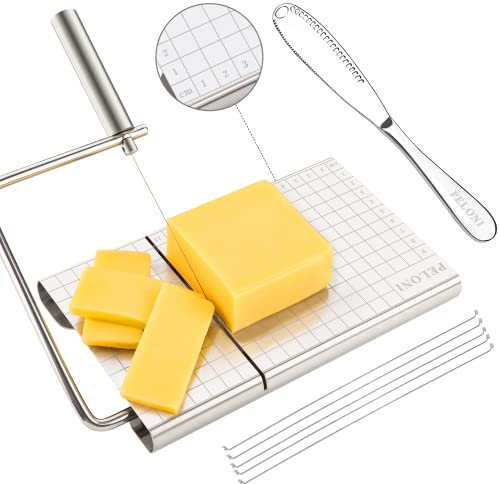 Käseschneider, Käseschneider-mit-Draht und 1 PCS Buttermesser-Butterschneider, Käseschneider Edelstahl mit 5PCS Ersatzdraht, Käsehobel, Käsebrett mit Draht, Käsemesser, Cheese-Slicer, Cheese-Cutter
