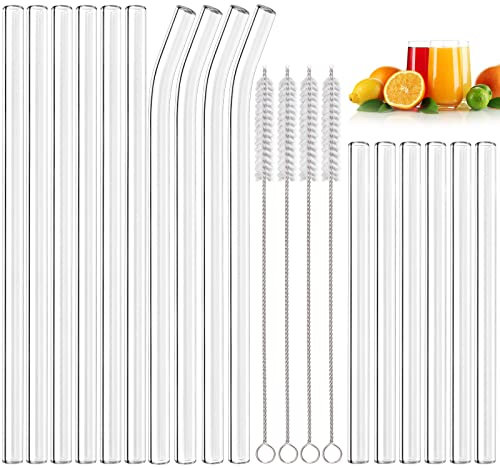 Cannucce di vetro riutilizzabili Annvchi 20 pezzi - 6 corte + 6 lunghe dritte + 4 cannucce di vetro curve + 4 spazzole per la pulizia di Bubble Tea, frullati, cocktail, succhi