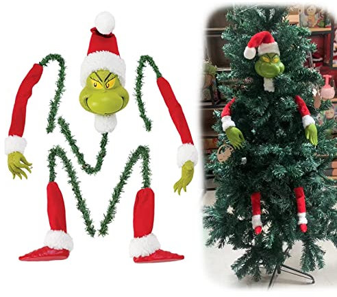 Grinch Weihnachtsbaumschmuck, Elfenkopf, Arme und Beine für Weihnachtsbaum, Stola Weihnachtselfe Gefüllte Stuck Baumspitze Girlande Ornamente (A)