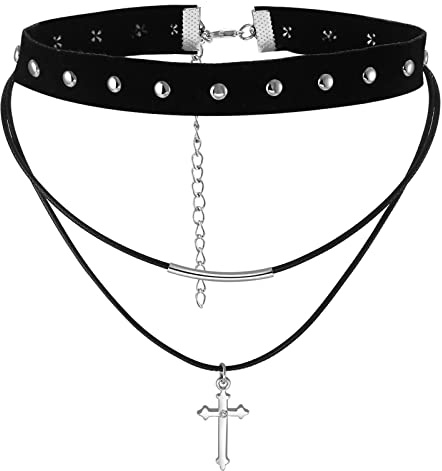 JewelryWe Schmuck Damen Choker Halskette, schwarz gotische Seil Goldrohr Velvet Spitze Choker Tattoo Punk Gothic Länge einstellbare Bogen Knoten Halsband…