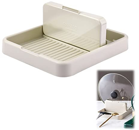 SAVITA Löffelablage mit Deckelhalter, Löffelablage Küche Topfhalter Küchenhelfer Löffelablage Utensilienablage Spoon Rest für Arbeitsplatte Herdplatte Küchentheke Topf Esstisch (Elfenbein)