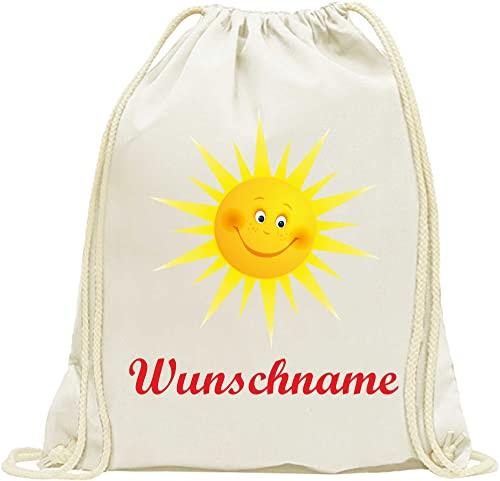 INDIGOS UG - Turnbeutel Junge - Beutel - 069 - Sonne - Bedruckt mit Wunschname - Wunschtext - Rucksack Kinder - Wäschebeutel - Schule Kita - Kindergarten personalisierte Geschenke