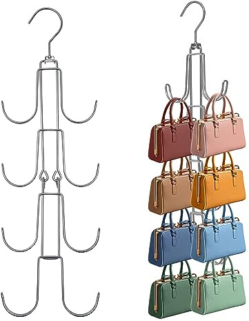 Baoswi 1 Pack Purse Hanger Closet Organisers Storage, 4-Tier Hanging Bag Holder, Silver Metal Handbag Storage Hook Backpack Rack Space Saving Hanger