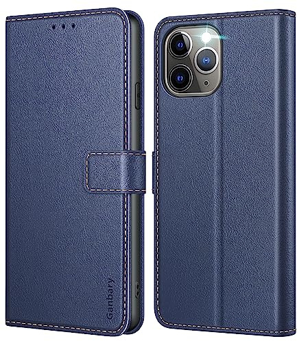 Ganbary Handyhülle für iPhone 11 Pro Hülle, Premium Leder Klapphülle [Kartenschlitzen] [Magnetverschluss] [Standfunktion] kompatibel mit iPhone 11 Pro Schutzhülle, Blau