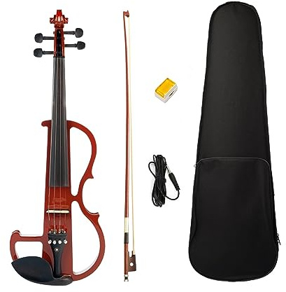 Anfänger Geige E-Violinen-Set, Ausgewählter Korpus Aus Massivem Holz, Ebenholzbeschläge Mit Leinen-Geigenkasten, Brasilholz-Bogenbrücke