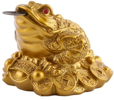 Crapaud Doré Lucky, Chanceux Grenouille Dorée Feng Shui Porte Bonheur Chinois Mord Pièce d'or Feng Shui Décoration de Bonne Fortune