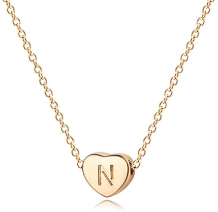Jenosy Kette Damen Herz Kette mit Buchstaben Gold Personalisierte Kette mit Namen Zarte Kette Herz Buchstaben Anhänger für Mädchen 18K Vergoldete Namenskette Modeschmuck für Frauen und Mädchen